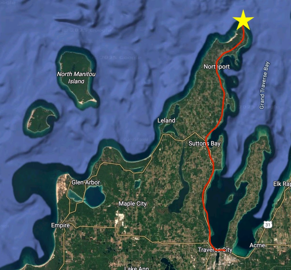&lsquo;A map of the drive from Traverse City to Grand Traverse Lighthouse&rsquo;