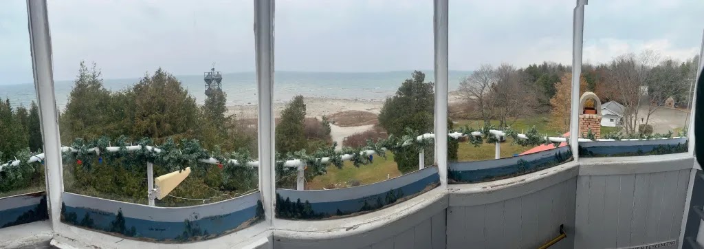 &lsquo;Labeled panorama of Lake Michgian from the top of Grand Traverse Lighthouse&rsquo;