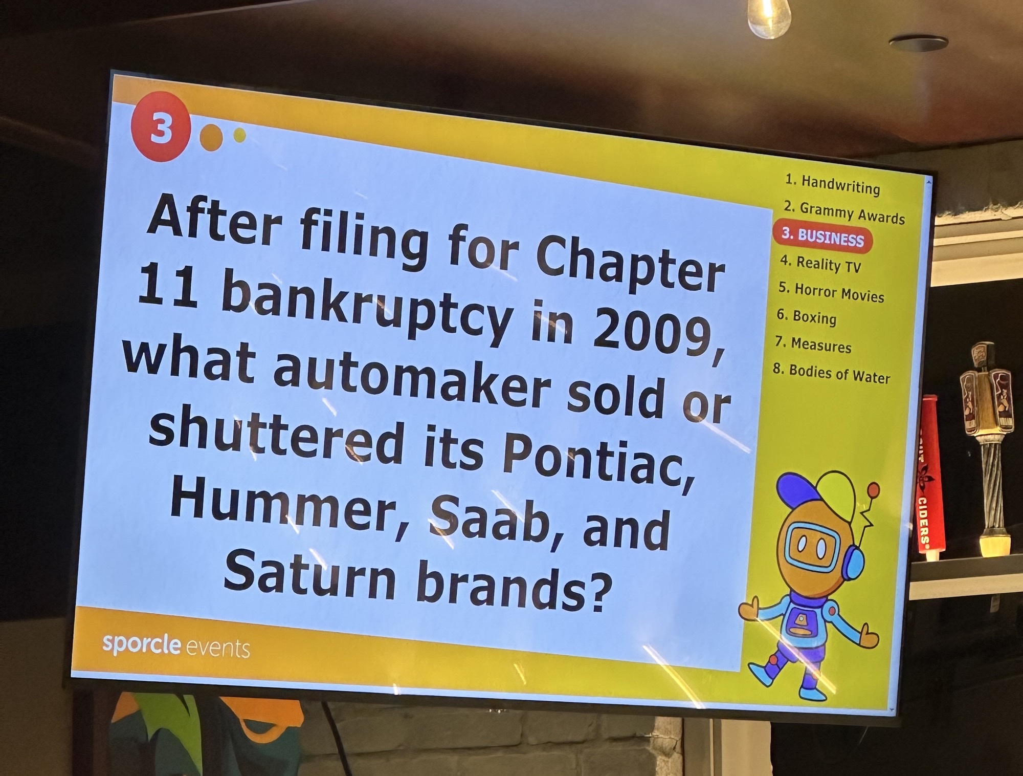 Trivia with some friends. They chose a painful...