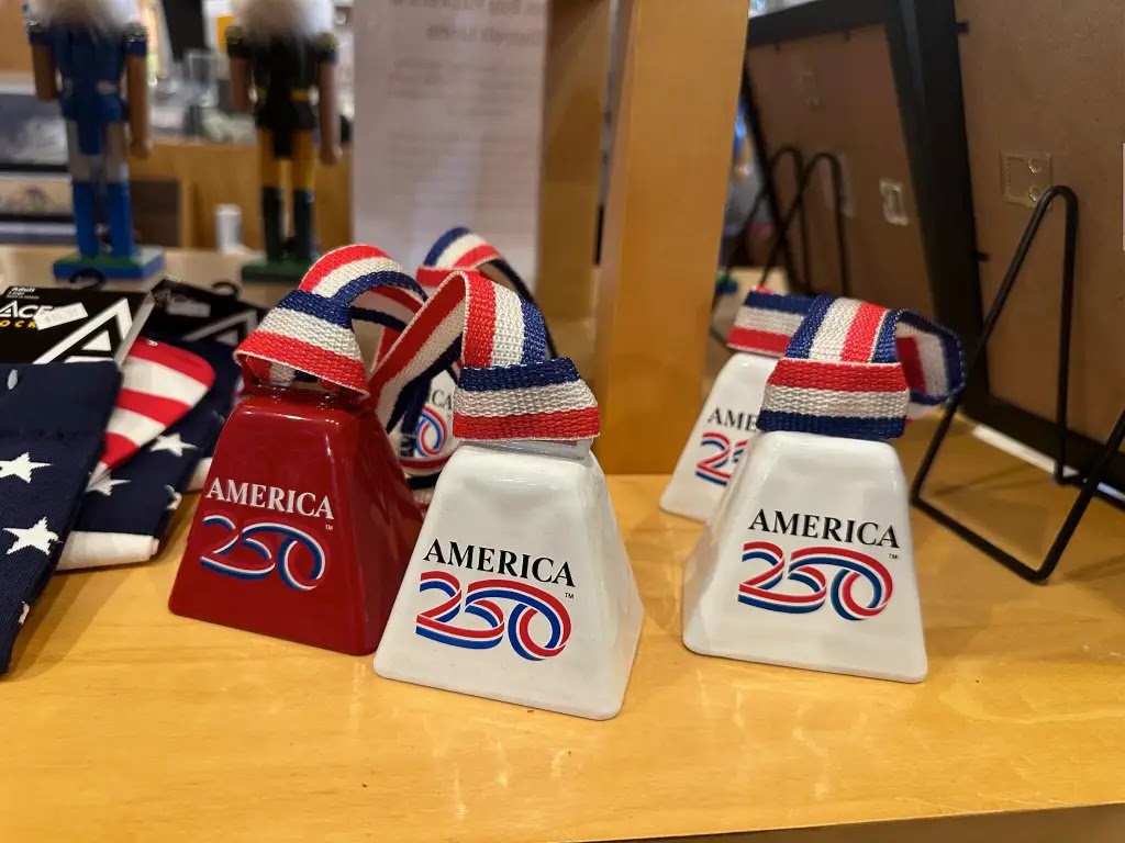 &lsquo;America 250 bells in gift shop at Grand Traverse Lighthouse&rsquo;