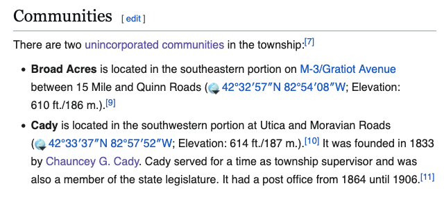Wikipedia unincorporated communities