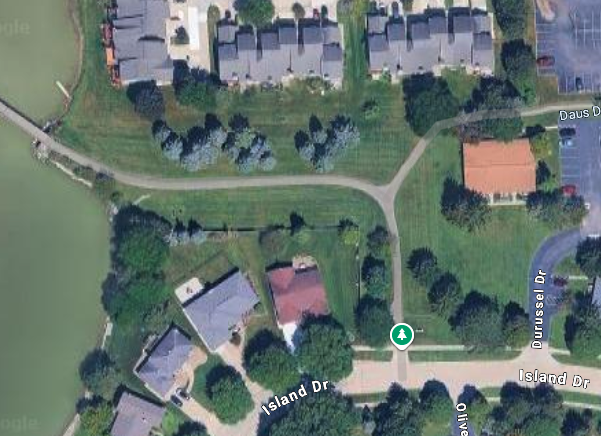 Satellite view of path to bridge
